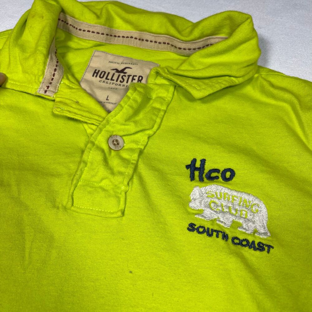 Hollister California HCO Surfing Club South Coast Neon Yellow Polo Shirt Men’s L